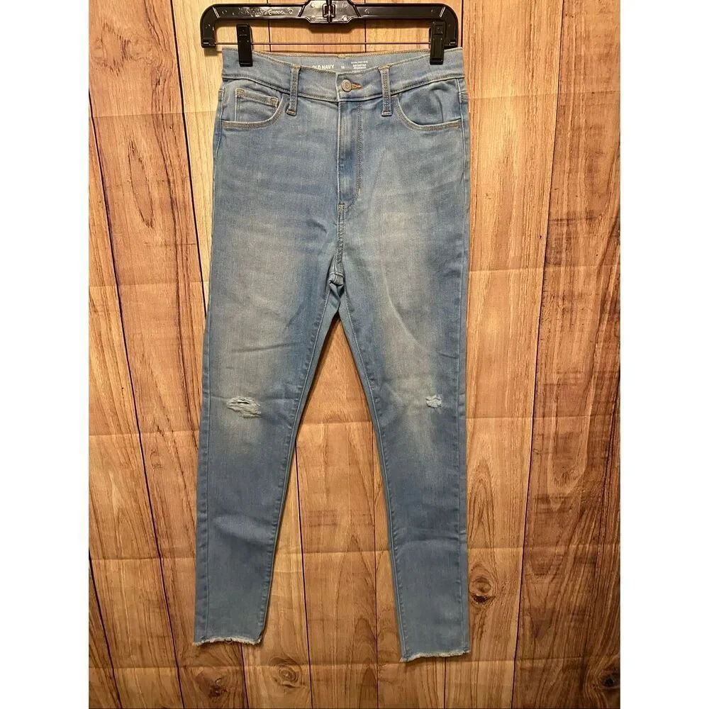 Old Navy 16 girls blue jeans denim extra high rise rockstar Jeggings 360 stretch